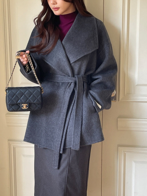 エレガント ウール ラップコート(4color)