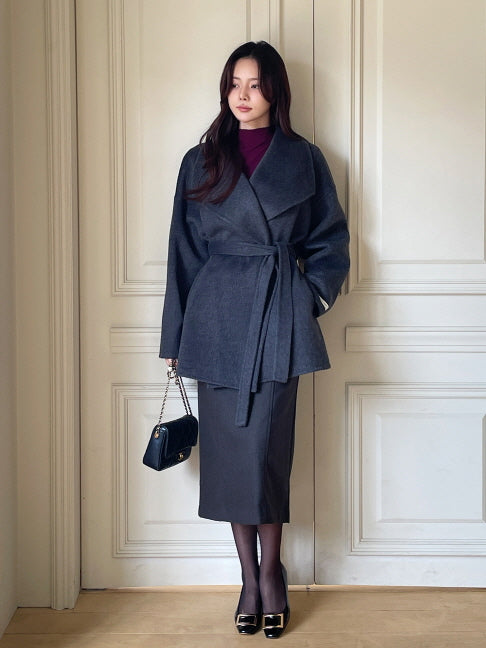 エレガント ウール ラップコート(4color)