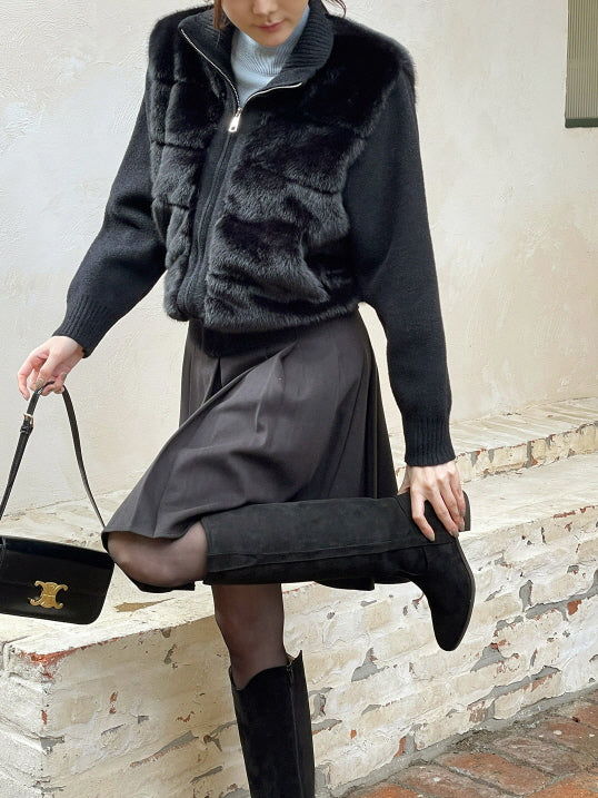 ハイネック ミンクファー ニットジップアップ(2color)