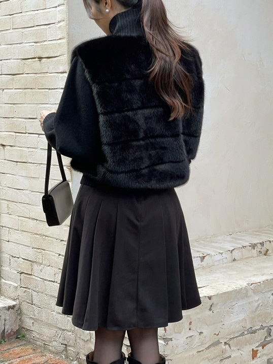 ハイネック ミンクファー ニットジップアップ(2color)