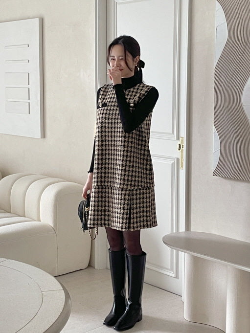 ツイードプリーツ ミニワンピース