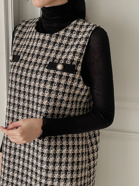 ツイードプリーツ ミニワンピース