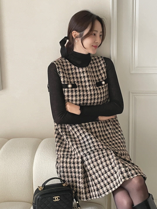 ツイードプリーツ ミニワンピース