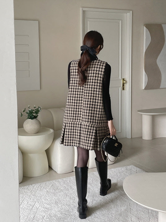 ツイードプリーツ ミニワンピース