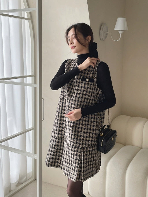 ツイードプリーツ ミニワンピース