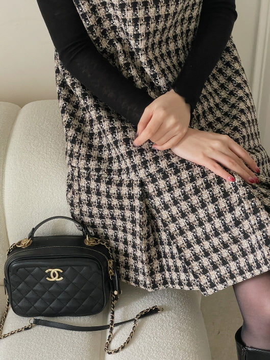 ツイードプリーツ ミニワンピース