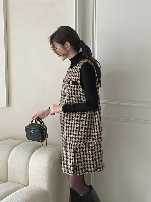 ツイードプリーツ ミニワンピース