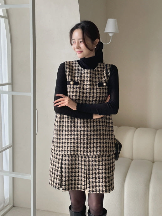 ツイードプリーツ ミニワンピース