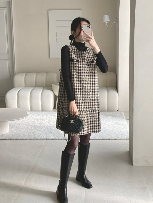 ツイードプリーツ ミニワンピース