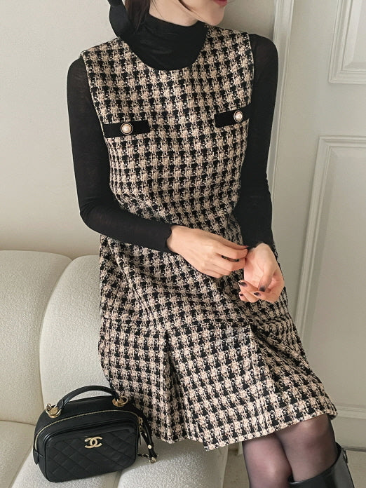 ツイードプリーツ ミニワンピース