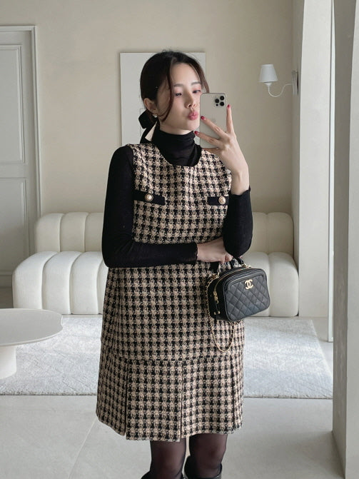 ツイードプリーツ ミニワンピース