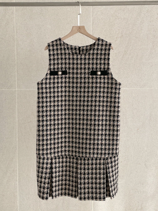 ツイードプリーツ ミニワンピース