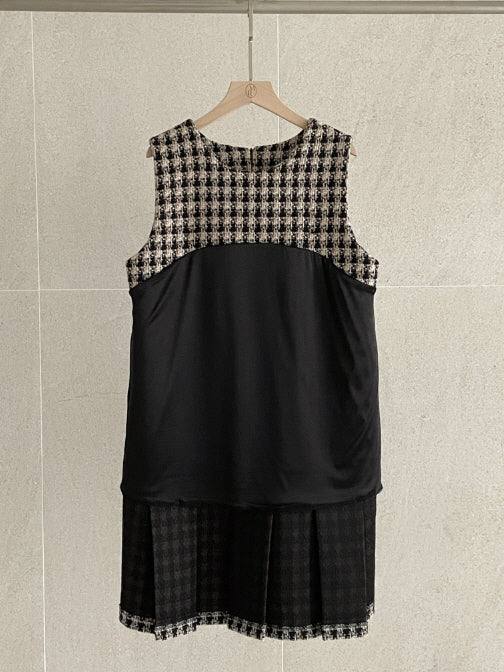 ツイードプリーツ ミニワンピース