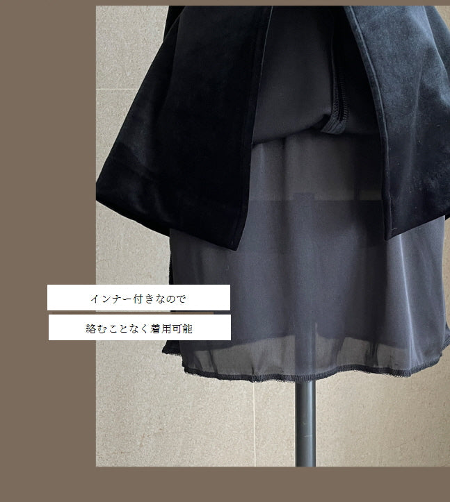 エレガントベルベット・パフスリーブミディドレス