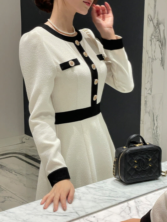 クラシック配色ボタンミディドレス(2color)