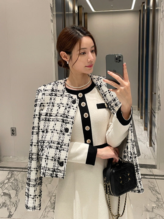 クラシック配色ボタンミディドレス(2color)