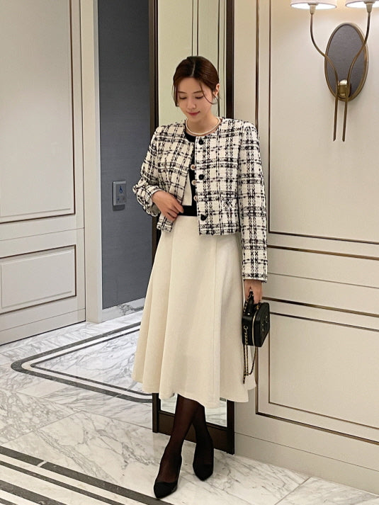 クラシック配色ボタンミディドレス(2color)