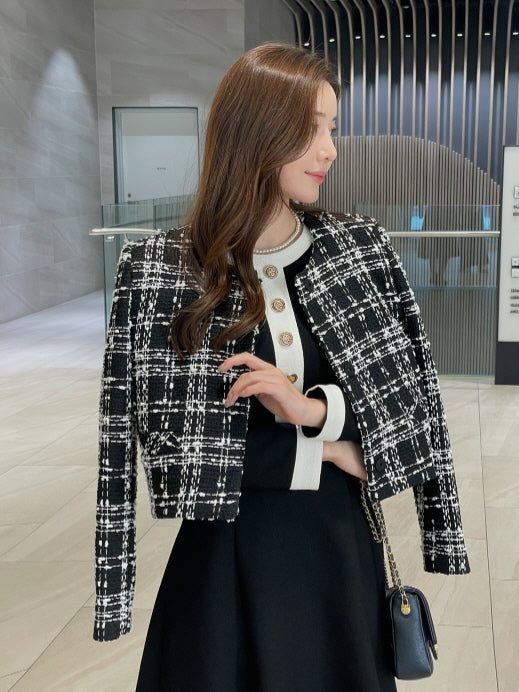 クラシック配色ボタンミディドレス(2color)