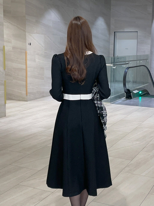 クラシック配色ボタンミディドレス(2color)