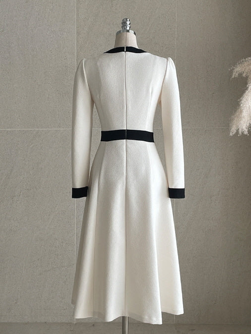 クラシック配色ボタンミディドレス(2color)