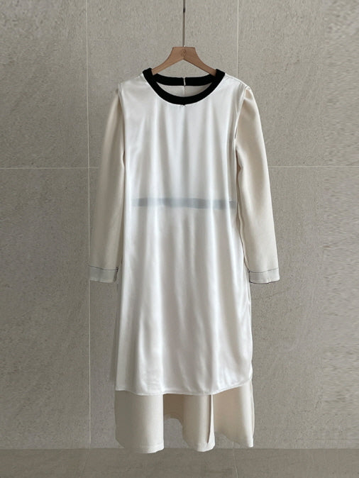 クラシック配色ボタンミディドレス(2color)