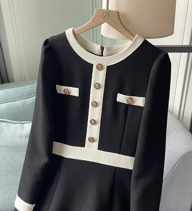 クラシック配色ボタンミディドレス(2color)