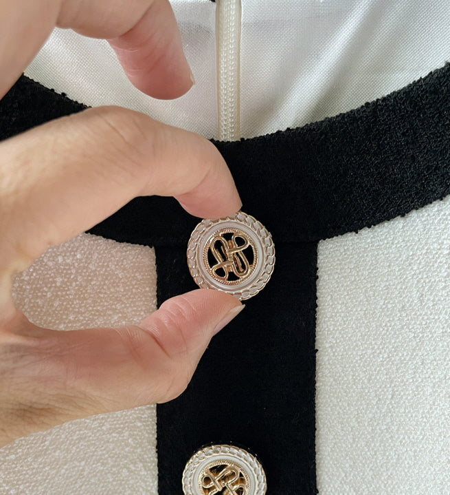 クラシック配色ボタンミディドレス(2color)