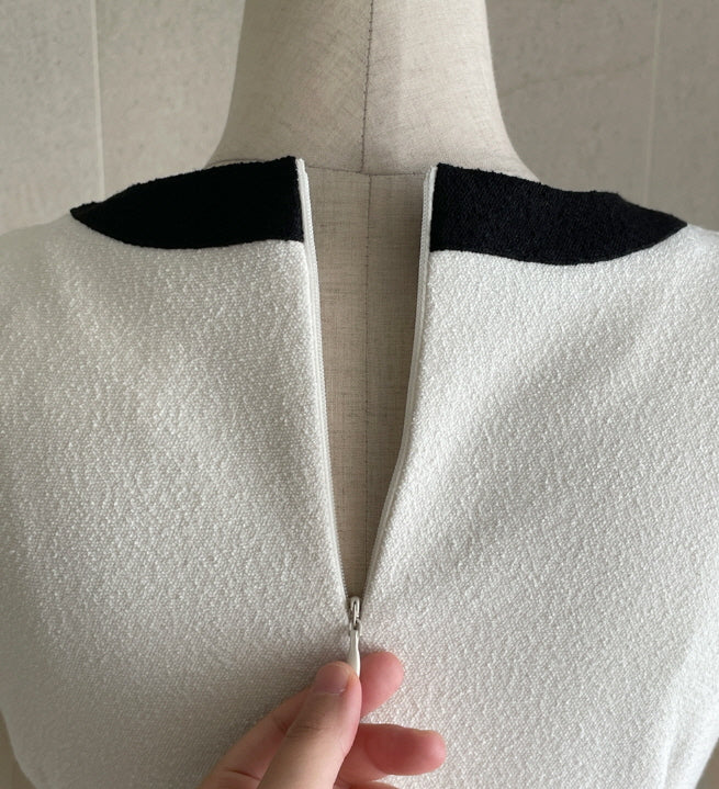 クラシック配色ボタンミディドレス(2color)