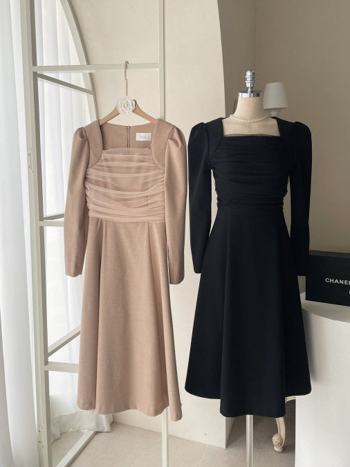 レイヤードスパン ツイードワンピース(2color)