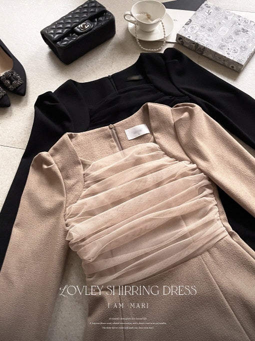 レイヤードスパン ツイードワンピース(2color)