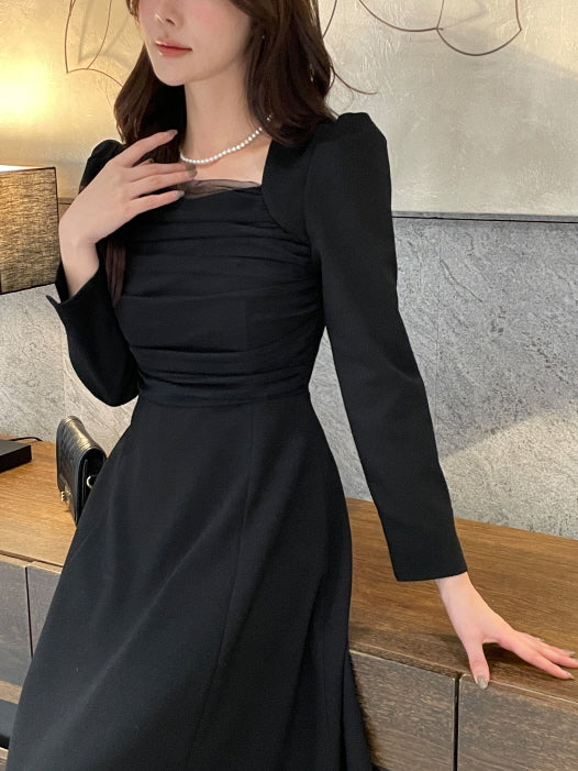 レイヤードスパン ツイードワンピース(2color)