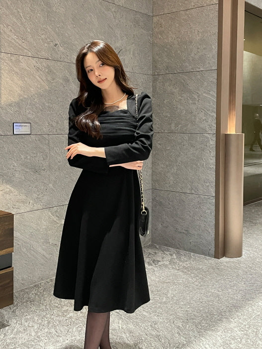 レイヤードスパン ツイードワンピース(2color)