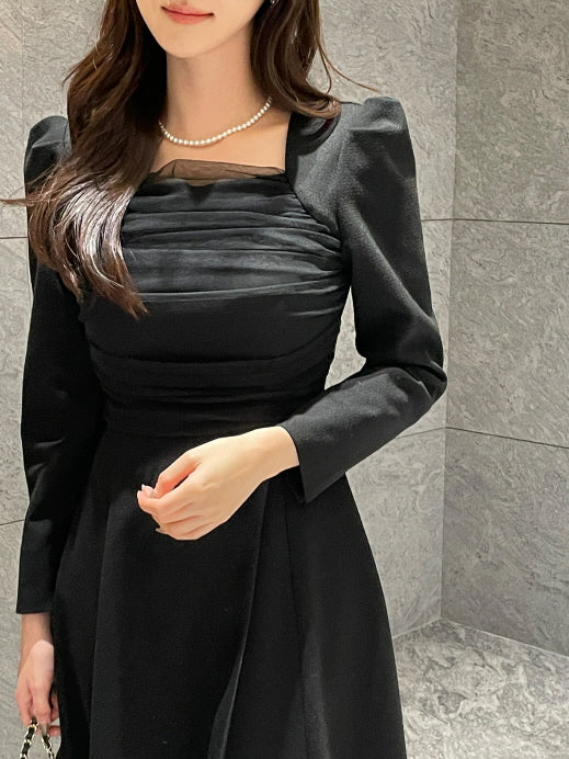 レイヤードスパン ツイードワンピース(2color)