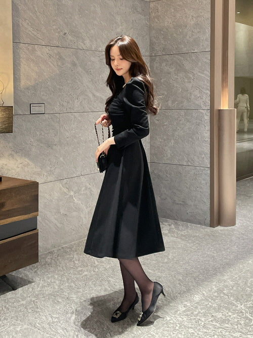 レイヤードスパン ツイードワンピース(2color)