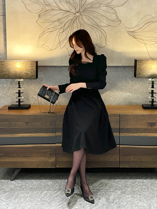 レイヤードスパン ツイードワンピース(2color)