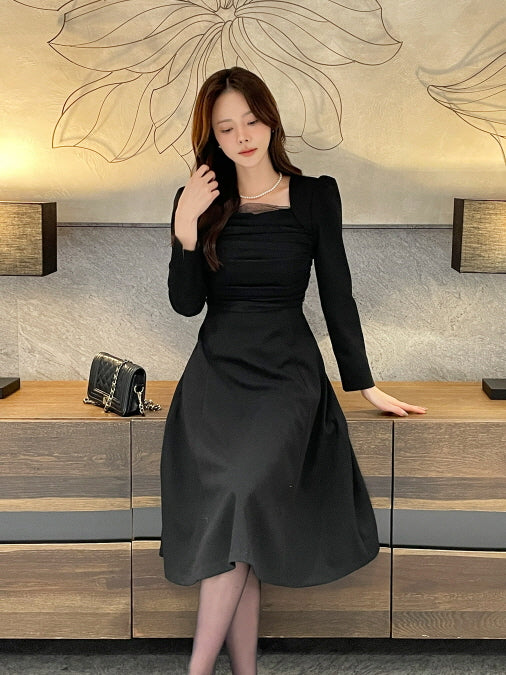 レイヤードスパン ツイードワンピース(2color)