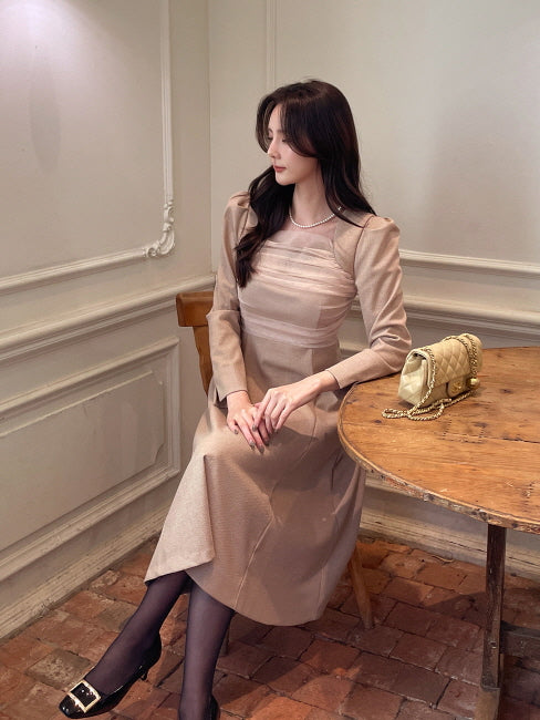 レイヤードスパン ツイードワンピース(2color)