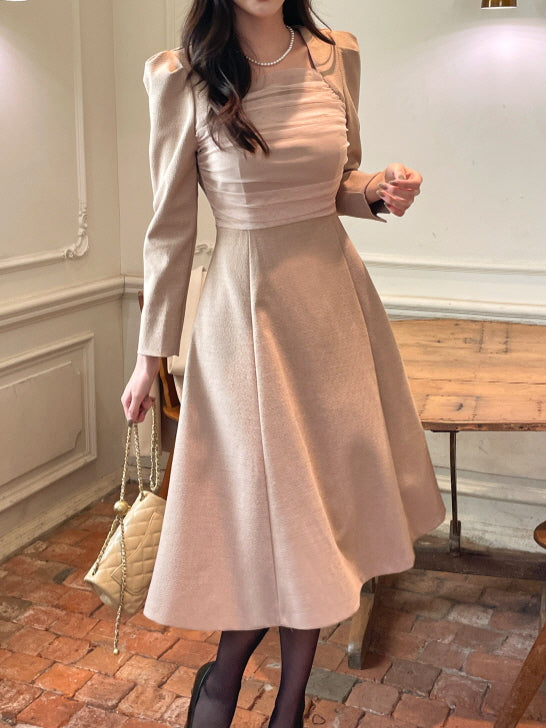 レイヤードスパン ツイードワンピース(2color)