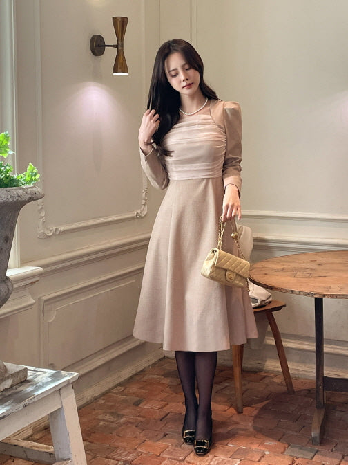 レイヤードスパン ツイードワンピース(2color)