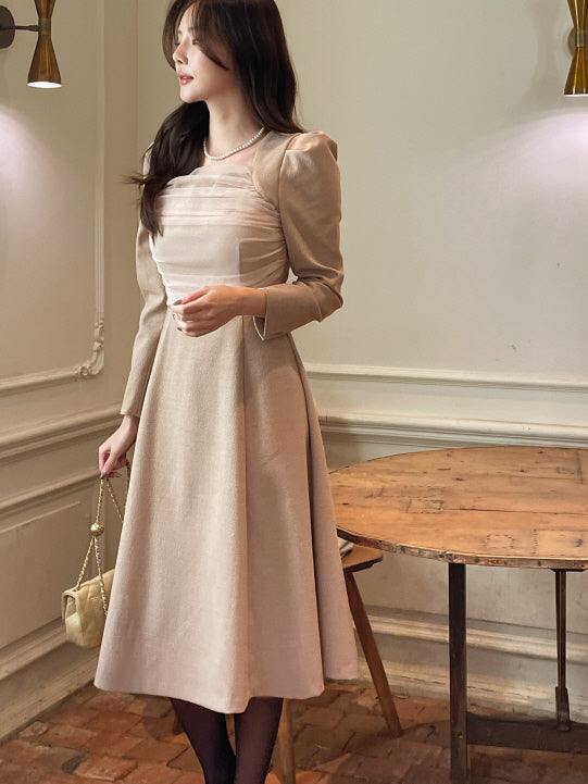 レイヤードスパン ツイードワンピース(2color)