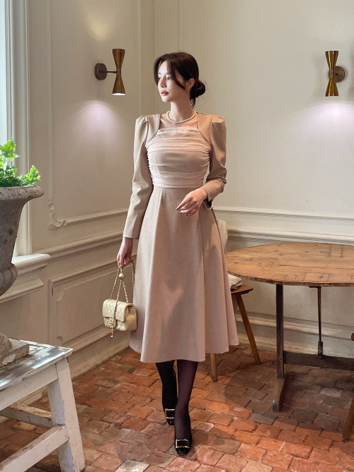 レイヤードスパン ツイードワンピース(2color)