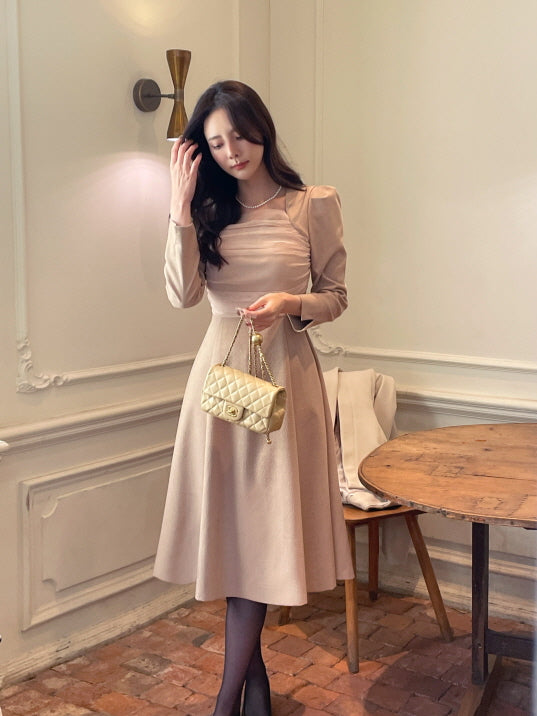 レイヤードスパン ツイードワンピース(2color)