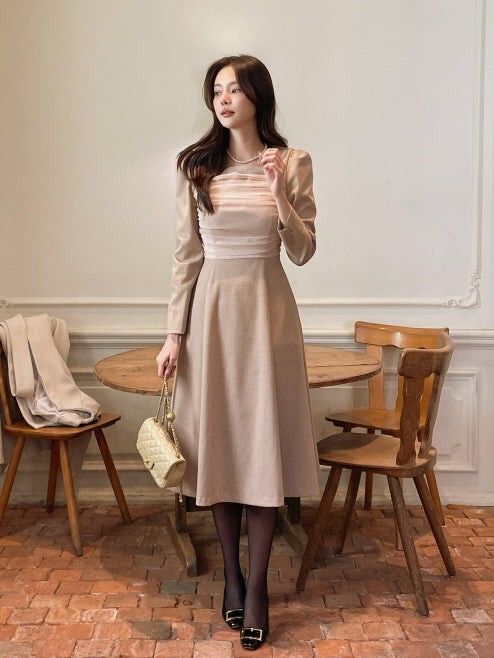 レイヤードスパン ツイードワンピース(2color)