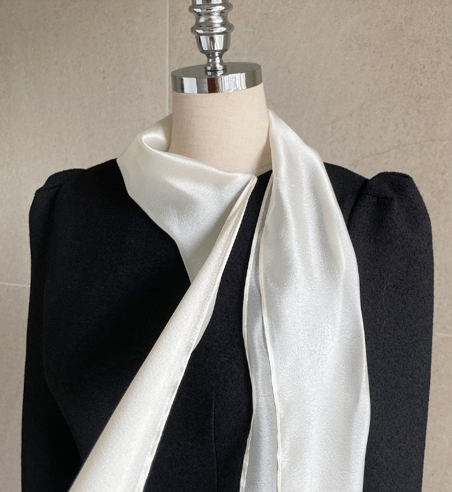 ブラックタイネック配色フレアドレス