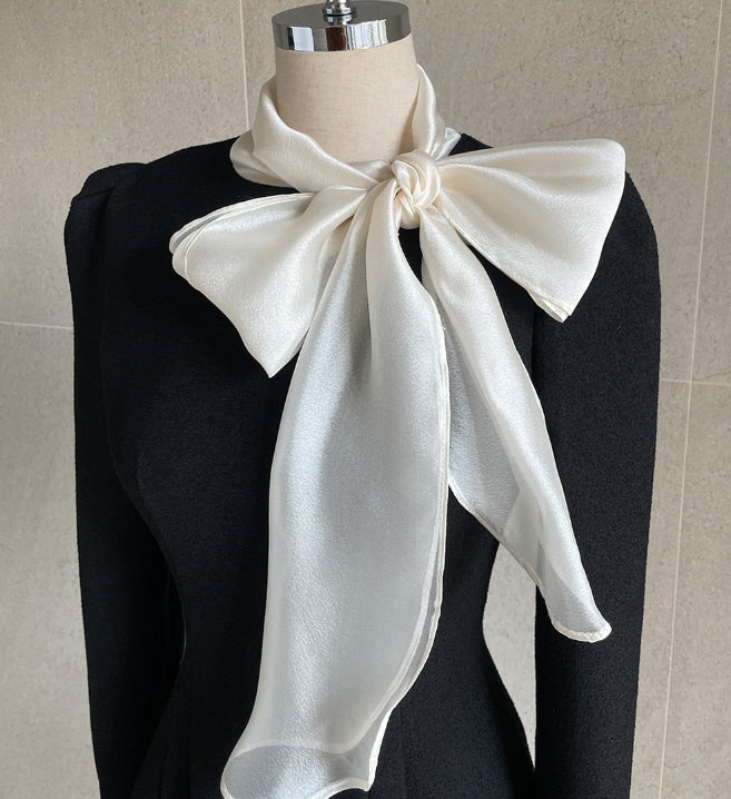 ブラックタイネック配色フレアドレス