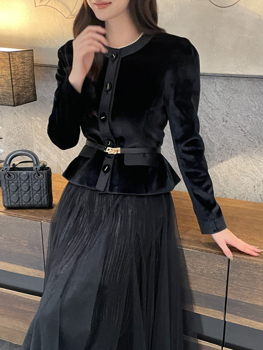 エレガント ベルベット チュールスカート(3color)