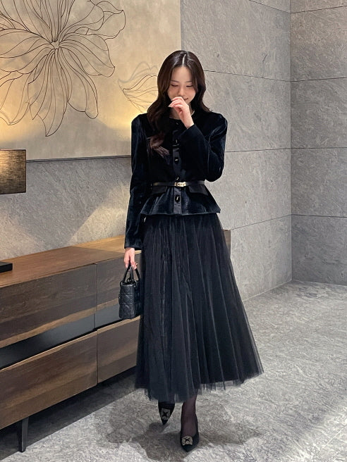 ストレッチベルベット ペプラムジャケット