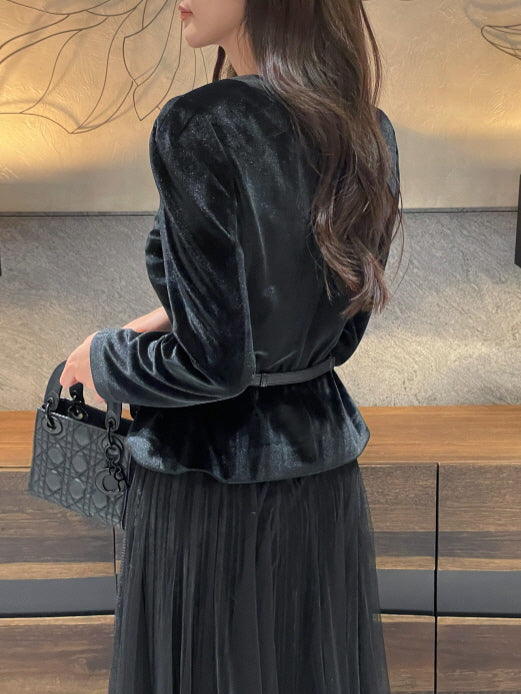 ストレッチベルベット ペプラムジャケット