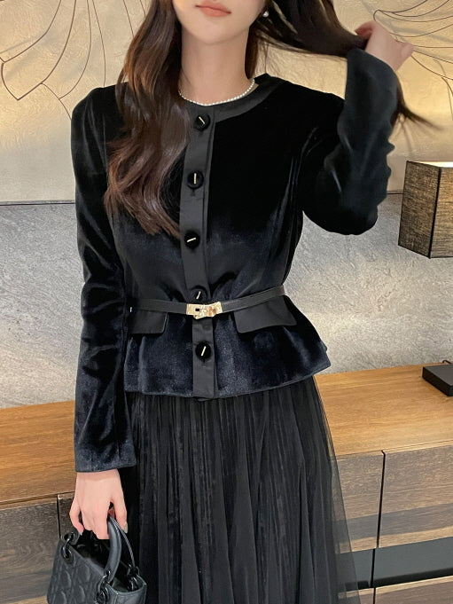 ストレッチベルベット ペプラムジャケット