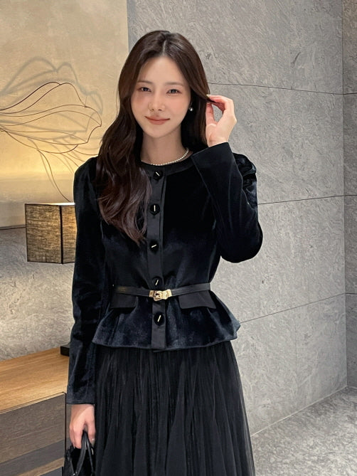 ストレッチベルベット ペプラムジャケット